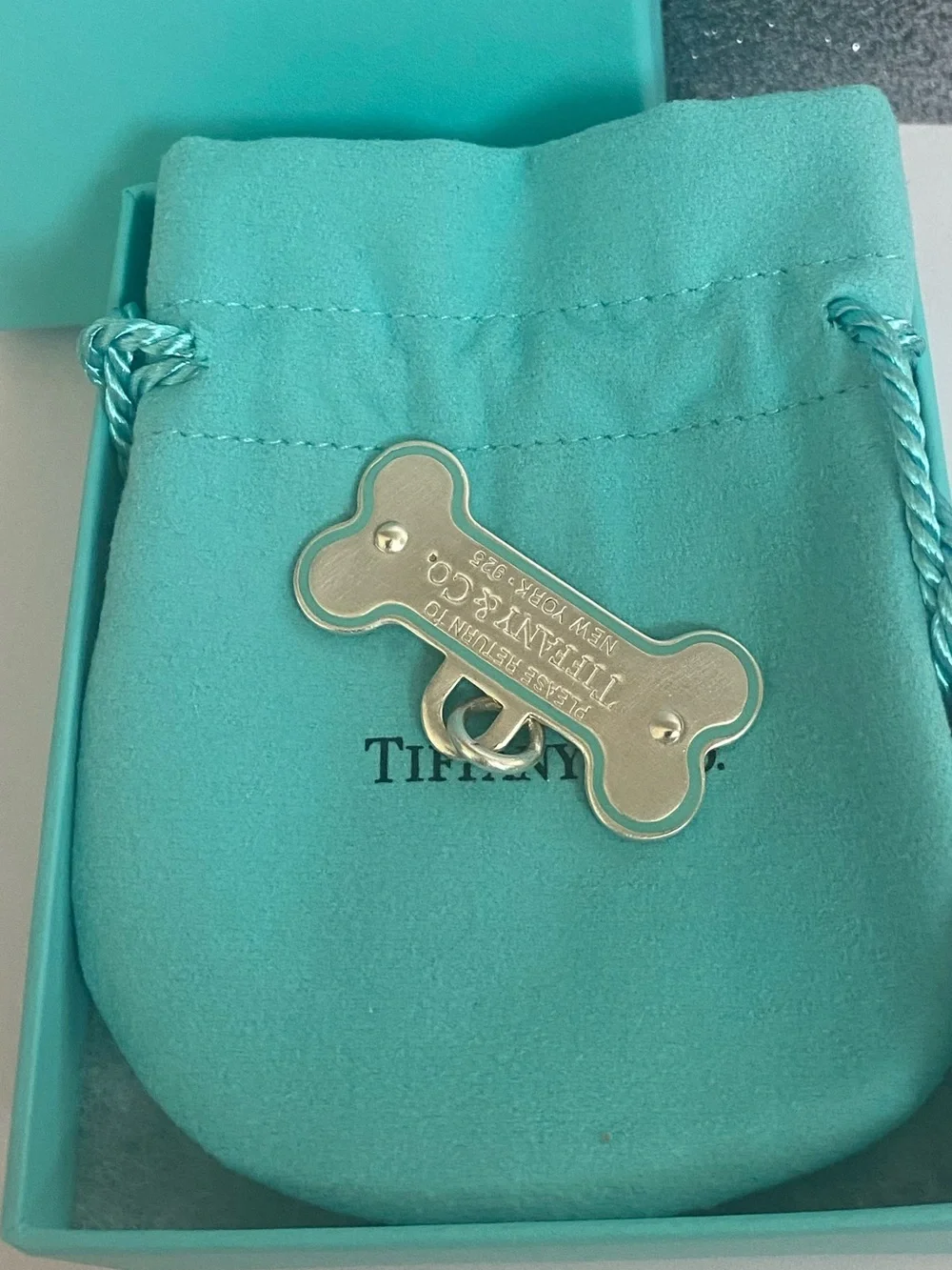 Tiffany & Co. Silver Blue Outline Dog Bone
